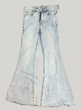 American Eagle Festival Flare Jeans with Rainbow Details Light Wash Size 6